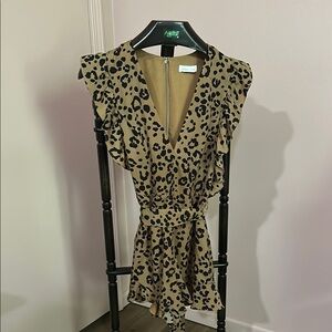 Leopard Print Ruffle Jill Romper with POCKETS - ECU, like new